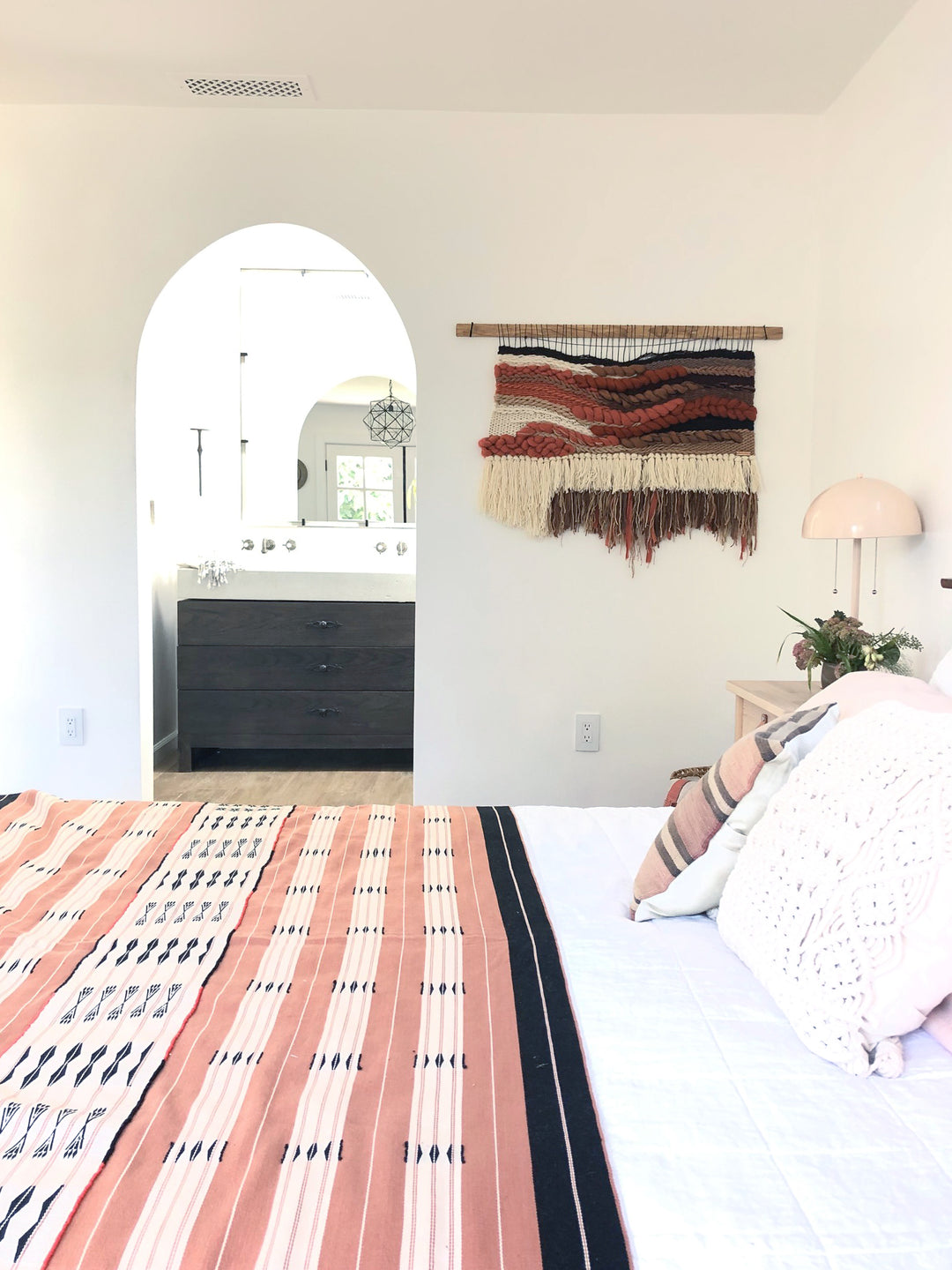 Woven wall hanging in a Spanish Style home
