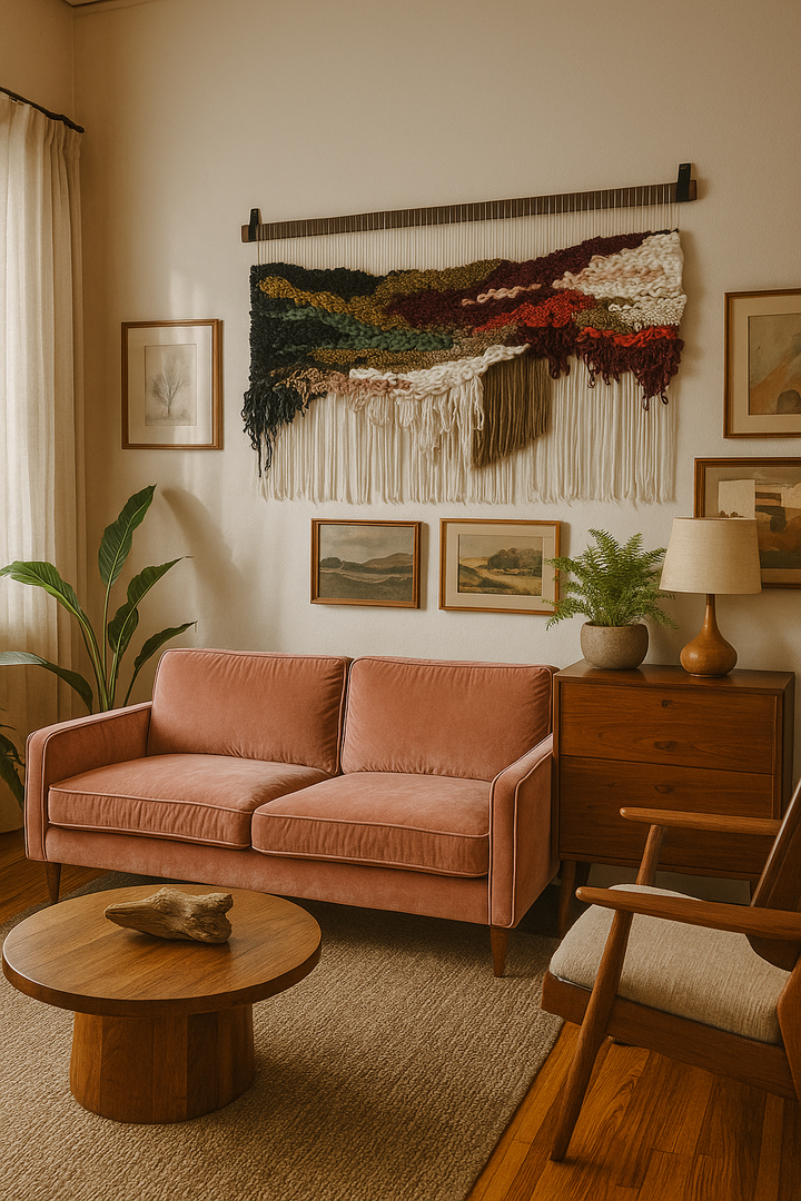 Woven Wall Hanging – Dahlia Floral Fiber Art | Handmade Organic Yarn Tapestry