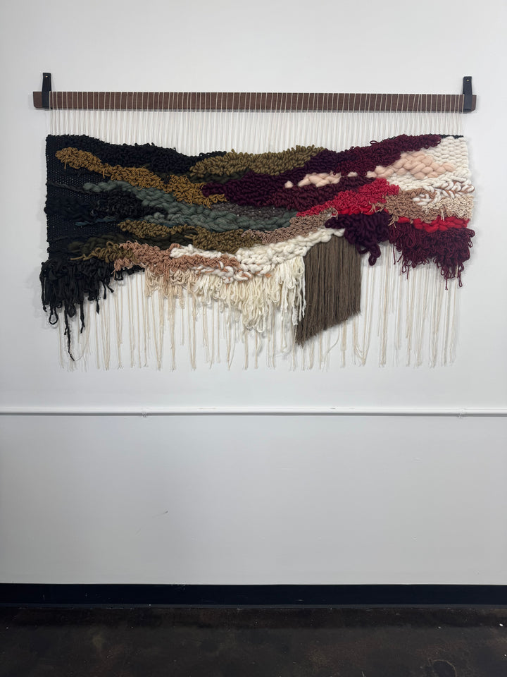Woven Wall Hanging – Dahlia Floral Fiber Art | Handmade Organic Yarn Tapestry