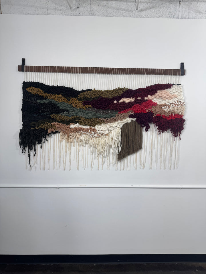 Woven Wall Hanging – Dahlia Floral Fiber Art | Handmade Organic Yarn Tapestry