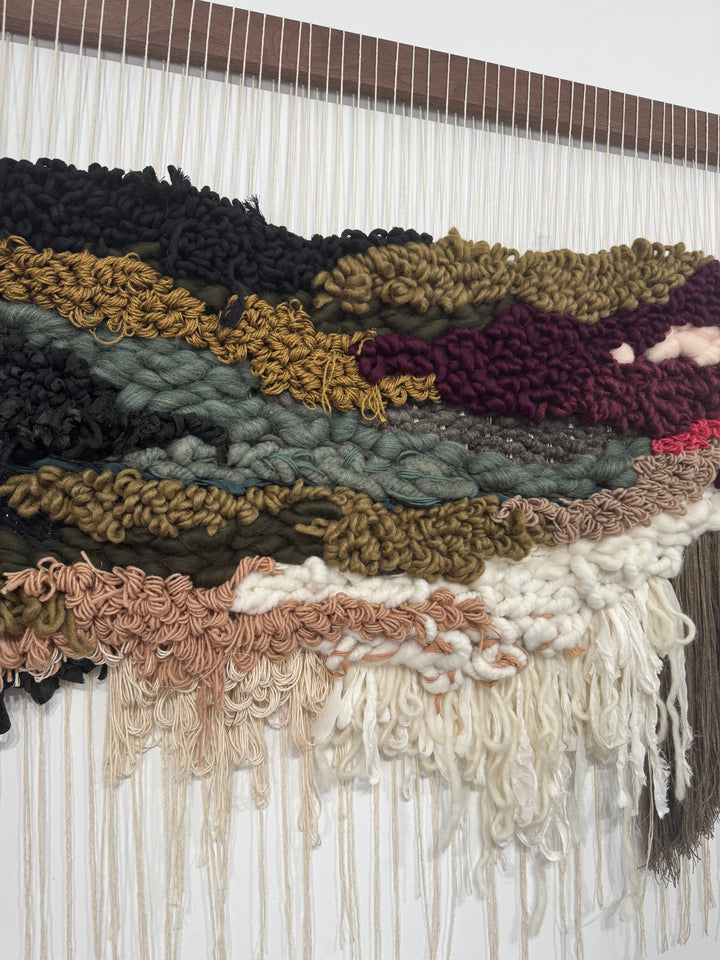 Woven Wall Hanging – Dahlia Floral Fiber Art | Handmade Organic Yarn Tapestry