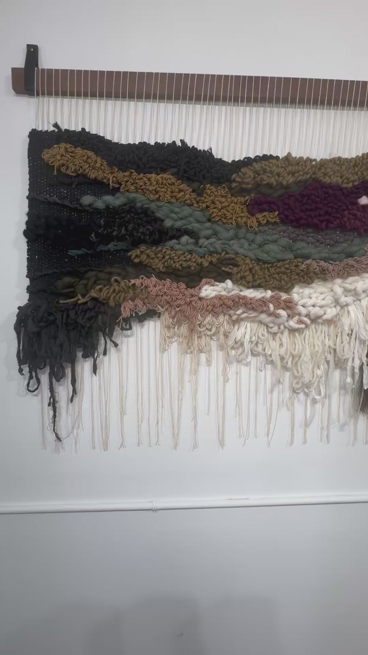 Woven Wall Hanging – Dahlia Floral Fiber Art | Handmade Organic Yarn Tapestry