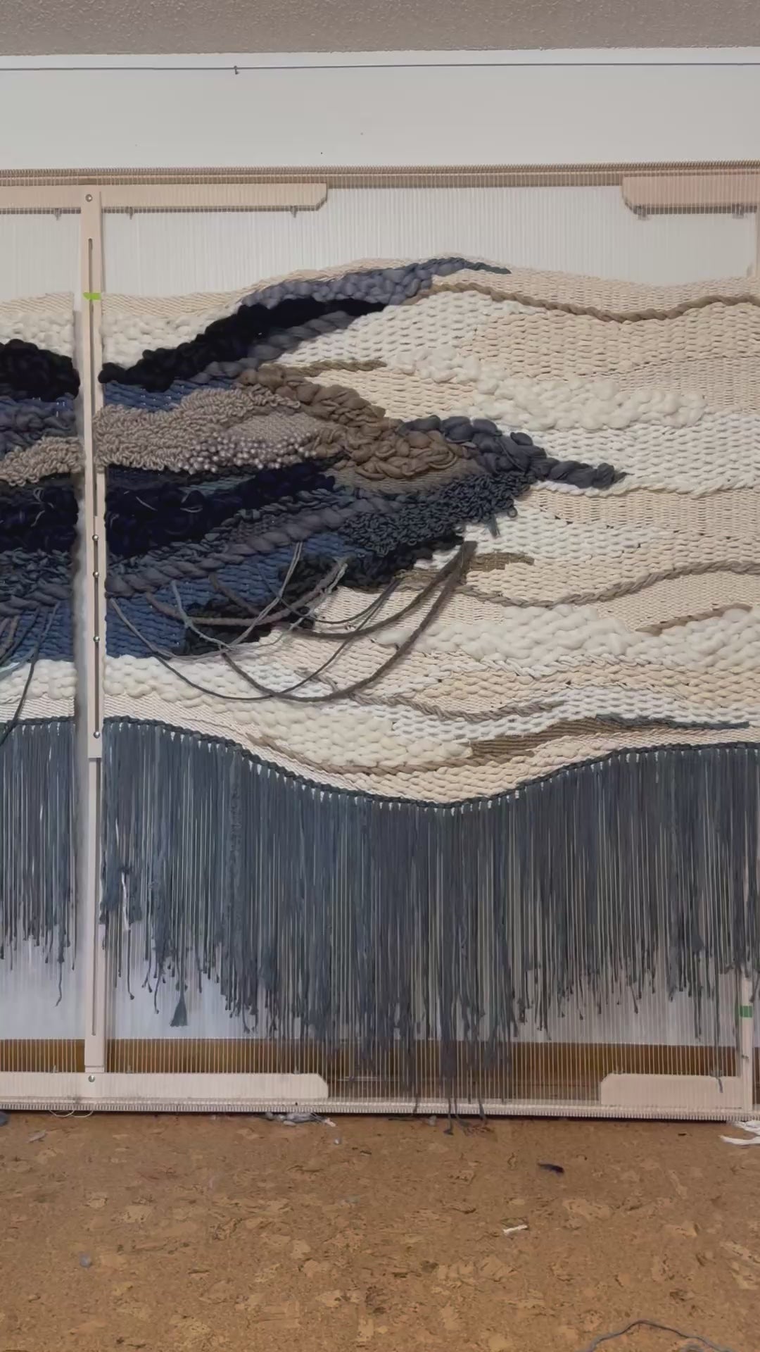 Shifting Skies | Large-Scale Woven Wall Hanging in Neutrals and Deep Blues